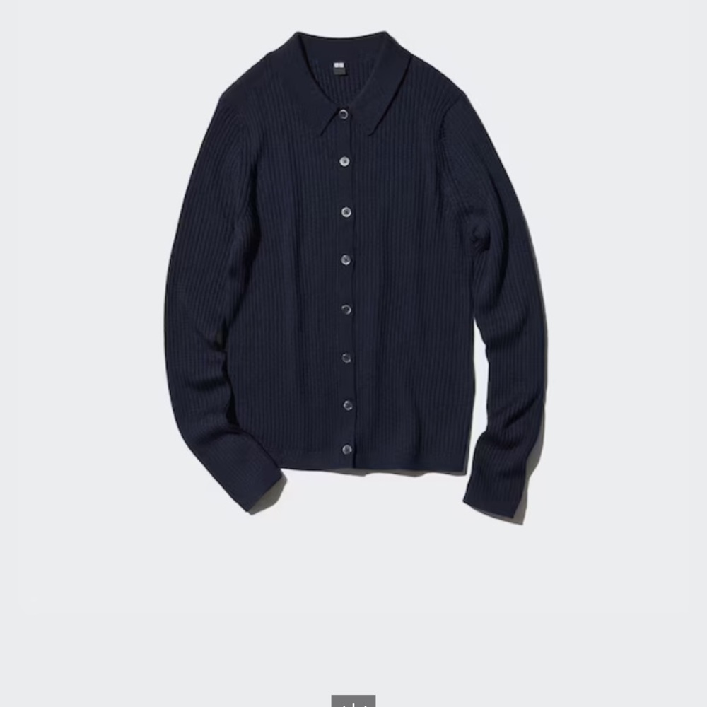 NWOT Uniqlo Navy wool Ribbed polo Button-Up Cardigan